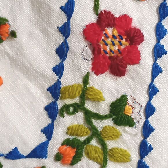 Vintage Floral Embroidered Pillowcase Unfinished Blue Orange Red Green 15" X 15" - Picture 7 of 16